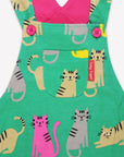 Sustainable Playful Kitten Print Overalls for Kids - Soft Organic Cotton Adjustable Eco-Friendly Romper in Grey Pink Yellow by Toby Tiger at brixbailey.com
