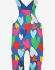 Premium Toby Tiger kids denim overall with multicolor heart print, adjustable straps, soft organic cotton, machine washable by Toby Tiger at brixbailey.com