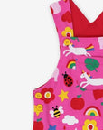 Premium organic cotton baby overall with toy print, adjustable straps, GOTS certified, sustainable, stylish, best-selling by Toby Tiger at brixbailey.com
