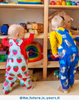 Luxury organic cotton baby overalls with parrot diver print, stylish sun clouds waves design, adjustable straps, snap buttons, GOTS certified by Toby Tiger at brixbailey.com