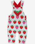 Premium baby blue strawberry print bib overalls, adjustable straps, snap buttons, organic cotton, Toby Tiger design, best-selling by Toby Tiger at brixbailey.com