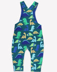 Premium Organic Cotton Dinosaur Print Overalls for Kids - Adjustable Soft Blue Green Gray Romper with Chest Pocket - GOTS Certified Eco-Friendly Playwear by Toby Tiger at brixbailey.com