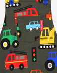Premium Organic Cotton Kids Overalls with Vehicle Print, Adjustable Straps and Chest Pocket - GOTS Certified Eco-Friendly Playwear by Toby Tiger at brixbailey.com