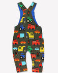 Comfortable Organic Cotton Bib Overalls for Kids with Fun Vehicle Print and Chest Pocket by Toby Tiger at brixbailey.com