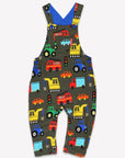 Comfortable Organic Cotton Bib Overalls with Vehicle Print for Active Kids - Adjustable Straps and Chest Pocket by Toby Tiger at brixbailey.com