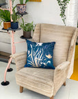 Navy Floral watercolour art Cushion 'Midnight' double sided design, made from Vegan friendly Suede