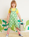 Luxury summer denim overalls with daisy print, stylish baby bloomer shorts, premium organic cotton, adjustable straps, snap buttons by Toby Tiger at brixbailey.com