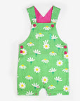 Luxury baby summer dungaree shorts with daisy print, premium organic cotton, adjustable straps, stylish floral romper by Toby Tiger at brixbailey.com