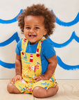 Premium Summer Bib Shorts for Kids in Bright Yellow, Soft Organic Cotton with Adjustable Straps and Snap Buttons by Toby Tiger at brixbailey.com