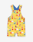 Premium Bright Yellow Maritime Print Organic Cotton Summer Overalls for Kids, Adjustable Straps and Snap Buttons by Toby Tiger at brixbailey.com
