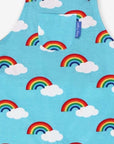 Premium turquoise rainbow print organic cotton summer overalls, adjustable straps, snap buttons, GOTS certified, eco-friendly dye by Toby Tiger at brixbailey.com