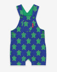 Premium green and blue turtle print bib overalls, adjustable straps, snap buttons, soft GOTS certified organic cotton, stylish and comfortable by Toby Tiger at brixbailey.com