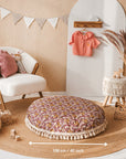 MINICAMP Large Kids Floor Cushion with Tassels - Burgundy Floral Pattern - OEKO-TEX Certified Cotton by Minicamp at brixbailey.com