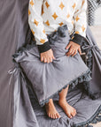 MINICAMP Grey Teepee for Kids - Handmade Pompoms, Boho Play Tent, Durable Cotton & Wood Design by Minicamp at brixbailey.com