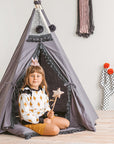MINICAMP Grey Teepee for Kids - Handmade Pompoms, Boho Play Tent, Durable Cotton & Wood Design by Minicamp at brixbailey.com