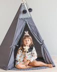 MINICAMP Grey Teepee Tent for Kids - Fun, Cozy Playtime Adventures with Pom Poms by Minicamp at brixbailey.com