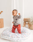 MINICAMP Large Floor Cushion - White Floral Pattern, 100% Cotton & Hypoallergenic for Kids by Minicamp at brixbailey.com