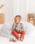 MINICAMP Large Floor Cushion - White Floral Pattern, 100% Cotton, Hypoallergenic & Removable Cover by Minicamp at brixbailey.com