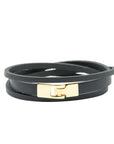 Double Wrap Leather Bracelet with Golden Hook Clasp