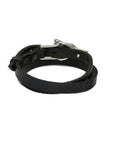 Double Wrap Wolf Buckle Leather Bracelet Silver Matte