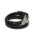 Double Wrap Wolf Buckle Leather Bracelet Silver Matte