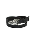 Double Wrap Wolf Buckle Leather Bracelet Silver Matte