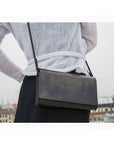 Large Glossy Wood Leather Clutch Bag