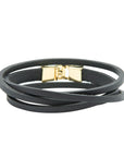 Double Wrap Leather Bracelet with Golden Hook Clasp