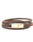 Double Wrap Leather Bracelet with Golden Hook Clasp