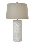 White Textured Table Lamp with Linen Shade