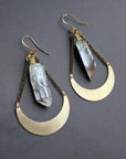 Quartz Point Earrings in Brass - Moon | Handmade by Blackbird & Sage