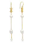 Eva Long Drop Pearl & Barbed Wire Earrings