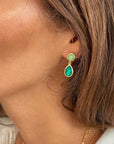 Iris Double Gemstone Drop Earrings with Green Onyx & Prenite