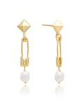 Kati Safety Pin Stud & Drop Pearl Earrings