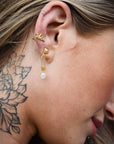 Kati Safety Pin Stud & Drop Pearl Earrings