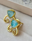 Trillion Doublet and Scroll Studs: Amazonite with Crystal