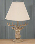 Stag Head Table Lamp with Natural Linen Shade