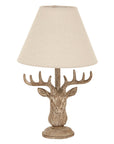 Rustic Stonewashed Stag Lamp | Linen Shade & Vintage Charm