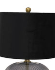 Black Ribbed Glass Table Lamp with Velvet Shade