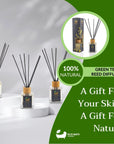 Eco Bath London Green Tea Reed Diffuser - Refreshing Room Fragrance with Notes of Bergamot and Green Tea, 100ml (3.38 Fl.Oz)