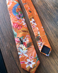 Rust orange coloured Silk Tie, 'Eden' tropical meadow print