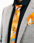 Rust Luxury Silk Pocket Square and tie in Gift set in box, 'Eden' design formal wear for weddings or groomsmen gift
