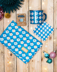 BLUE GIFT BUNDLE For Her Ocean Blue Retro Floral Enamel Cup Campervan Tin Mug Tea Towel Turquoise Colour Pop Home