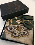 Green floral Silk Pocket Square and Bow tie in 'Forest' moth print