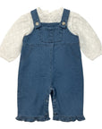 Embroidered Blouse and Denim Dungaree Set
