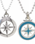 Enamel Outline Compass Large St Christopher Silver Necklace