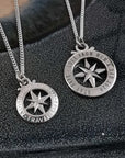 Travel Safe Outline Compass Large St Christopher Silver Necklace