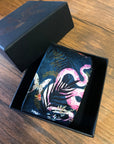 Navy Blue Silk Tie, 'Enticement' Pink Serpent design and tropical flowers
