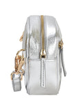 Silver Metallic Leather Convertible Crossbody Bag