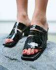 Black Handmade Patent Leather Strappy Sandals